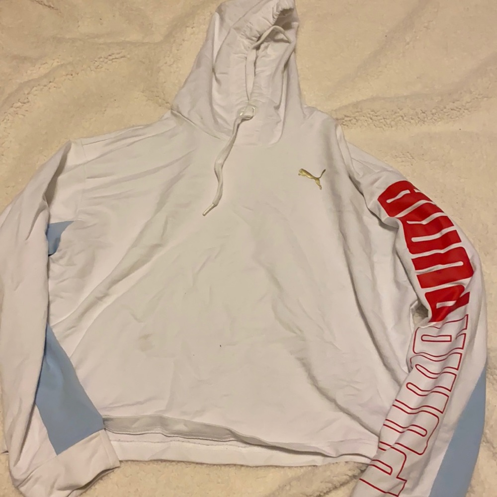 White and blue puma cropped hoodie